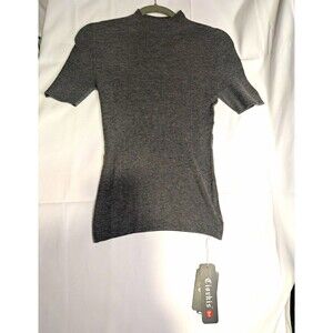 Ciovkis Women’s Gray Ribbed Knit Mock Neck Short Sleeve Slim Top Size S
